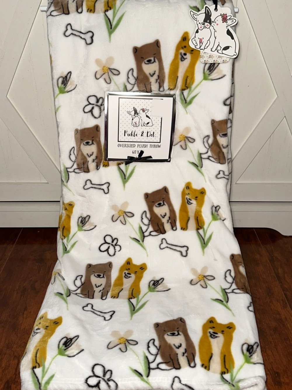 Pickle & Dot Floral Dog with Bone Plush Throw Blanket